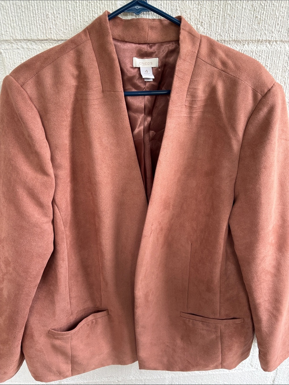 Chico's Faux Suede Open-Front Blazer Jacket in Dusty Rose sz XL - Picture 7 of 7